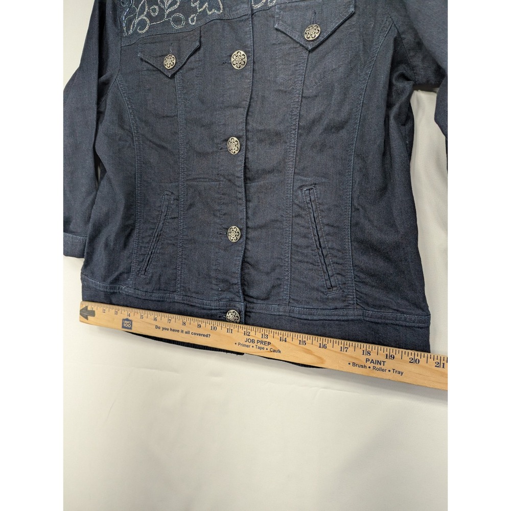 Chicos Platinum Indigo Blue Embroidered Floral Denim Jacket Size 2‎ Large Mens - Picture 9 of 10